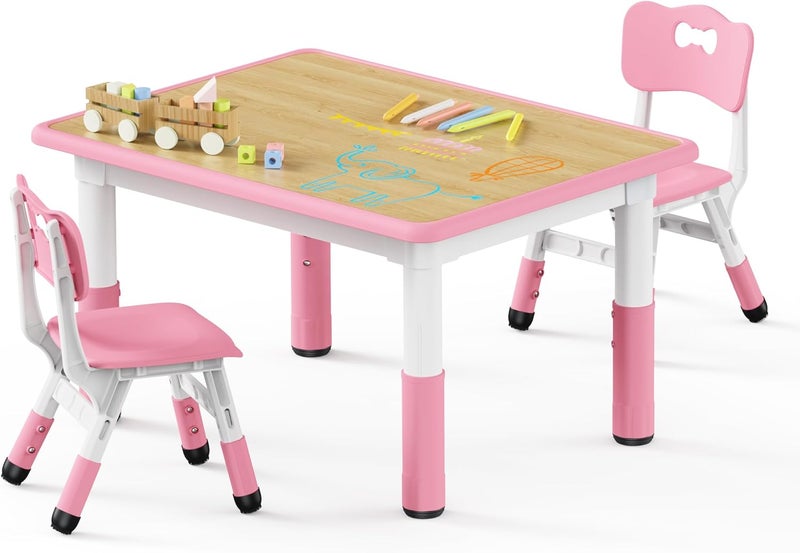 Brelley Kids Table and 2 Chairs Set, Height Adjustable Toddler Desk 31.5" L x 23.6" W and Chair Set, Graffiti Desktop, Classroom/Daycare/Home, Children Multi-Activity Table for Ages 2-8 - Image 1